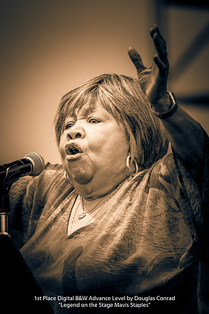 1st Place Digital B&W Advance Level by Douglas Conrad - Legend on the Stage Mavis Staples
