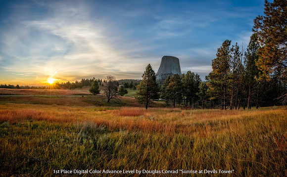 1st Place Digital Color Advance Level by Douglas Conrad - Sunrise at Devils Tower