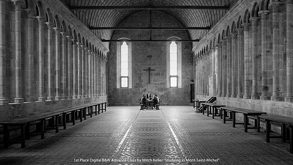 1st Place Digital B&W Advance Level by Mitch Keller - Studying in Mont-Saint-Michel