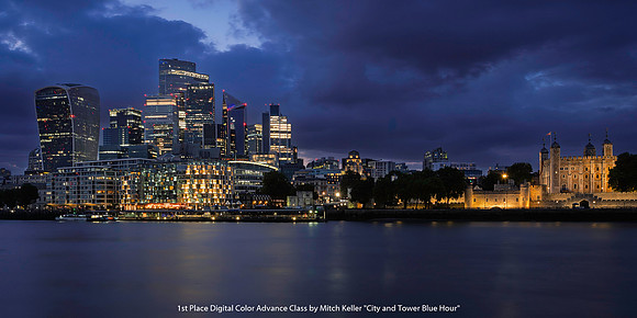 1st Place Digital Color Advance Class by Mitch Keller - City and Tower Blue Hour
