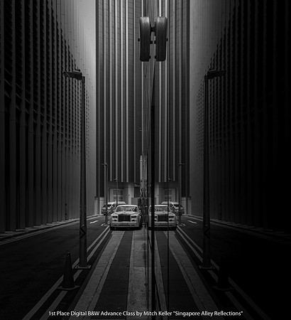 1st Place Digital B&W Advance Class by Mitch Keller - Singapore Alley Relections