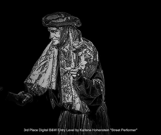 3rd Place Digital B&W Entry Level by Karlene Hohenstein - Street Performer