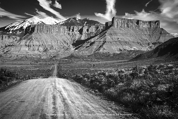 3rd Place Digital B&W Advance Class by Ron Nicolls - Road to the Mountains.jpg