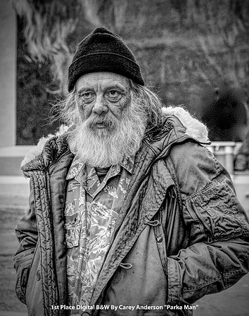 1st Place Digital B&W By Carey Anderson "Parka Man"