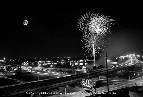 2nd Place Digital B&W Advance Class by Ron Nicolls - "Fireworks on the River"