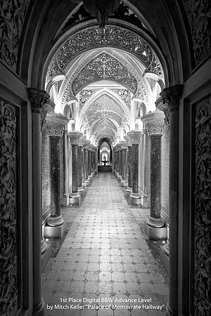 1st Place Digital B&W Advance Level by Mitch Keller - Palace of Monserrate Hallway