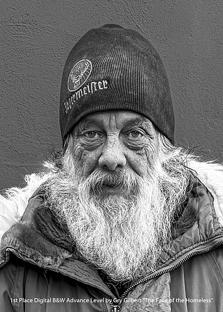 1st Place Digital B&W Advance Level by Gary Gilbert - The Face of the Homeless
